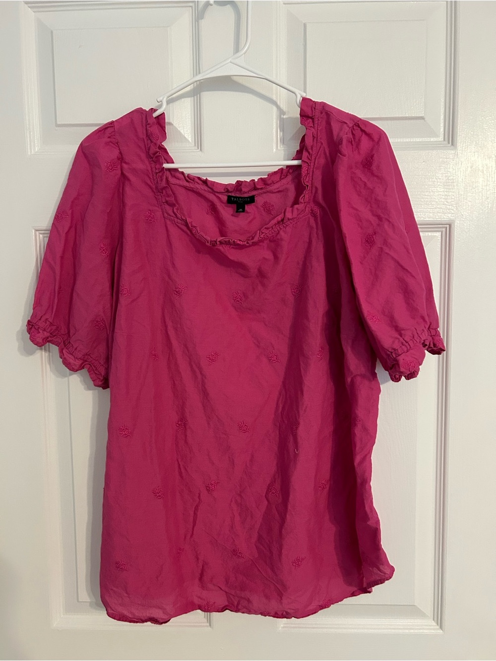 Talbots Women's Hot Pink Ruffled Square-Neck Blouse